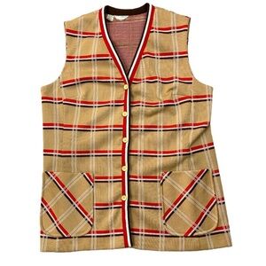 Classic Tan Plaid Vest with Red Highlights